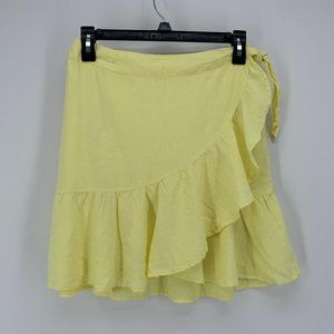 Free People NWOT Women's Lemon Yellow Ruffle My Feathers Mini Wrap Skirt  Size 0